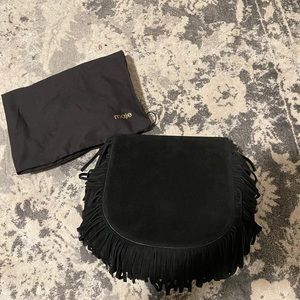 Maje black suede fringe crossbody